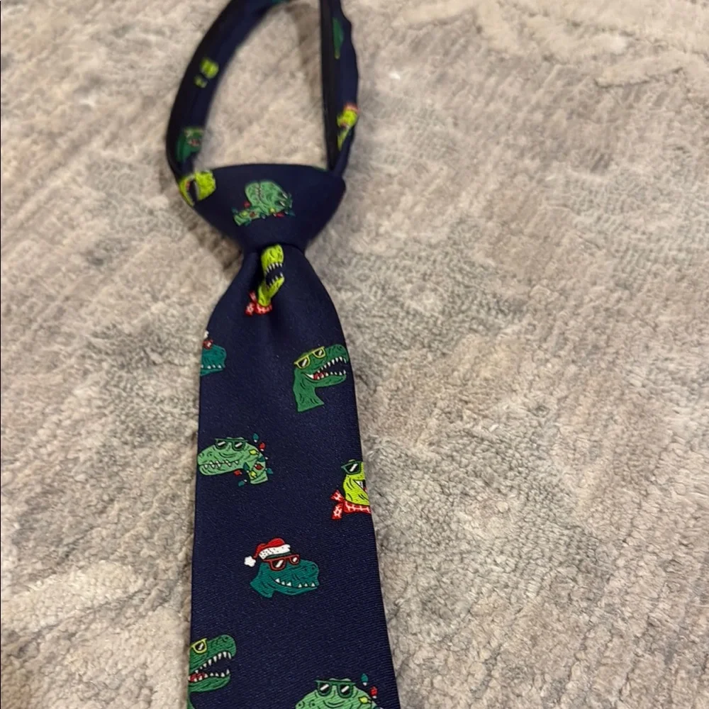 Kids Dinosaur Patterned Tie - Navy and Green
